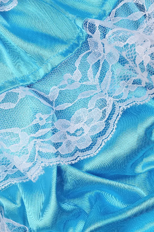 Sissy Satin Lacy Skirted Panties - Aqua Blue