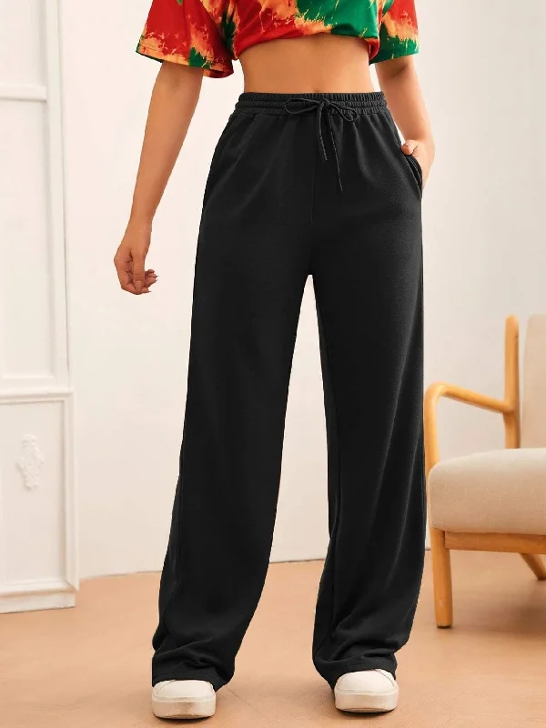 Womens Solid Loose Track Pants (Black)