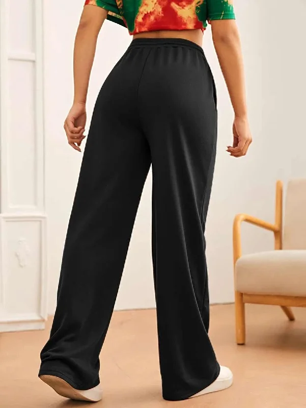 Womens Solid Loose Track Pants (Black)