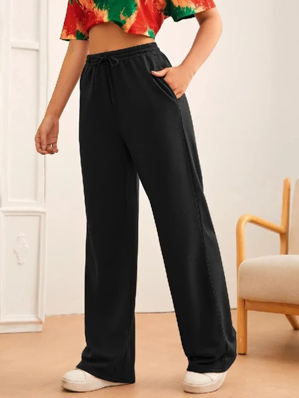 Womens Solid Loose Track Pants (Black)