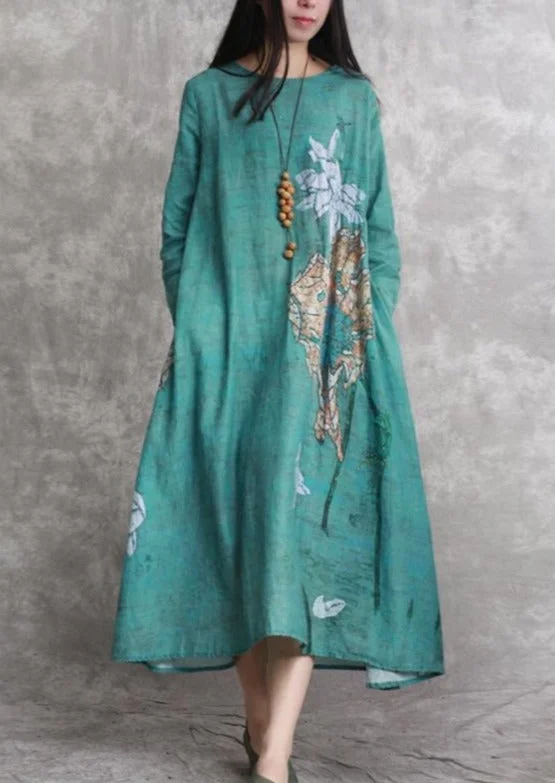 2022 Green Prints Chiffon Dresses Plus Size Clothing Asymmetric Caftans Casual Big Hem Kaftans ( Limited Stock)