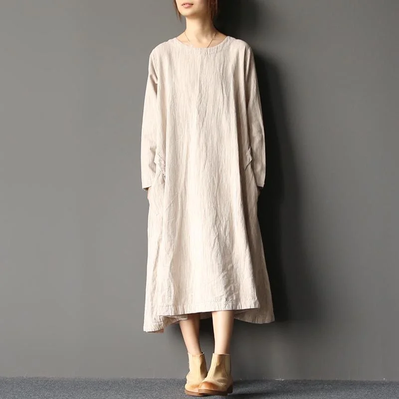 2021 Spring Nude Oversize Linen Caftans Plus Size Cotton Dresses