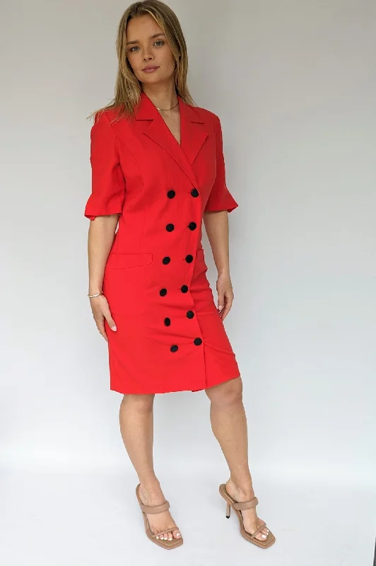 80s Louis Feraud Button Down Red Dress
