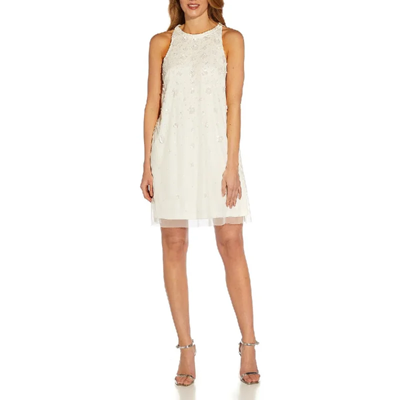 Adrianna Papell Womens Floral Embellished Cocktail and Party Dress Square Neckline Feminine