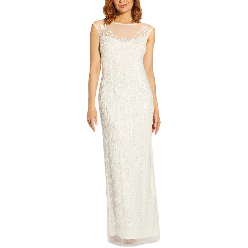 Adrianna Papell Womens Illusion Embellished Evening Dress Tunics Satin smooth