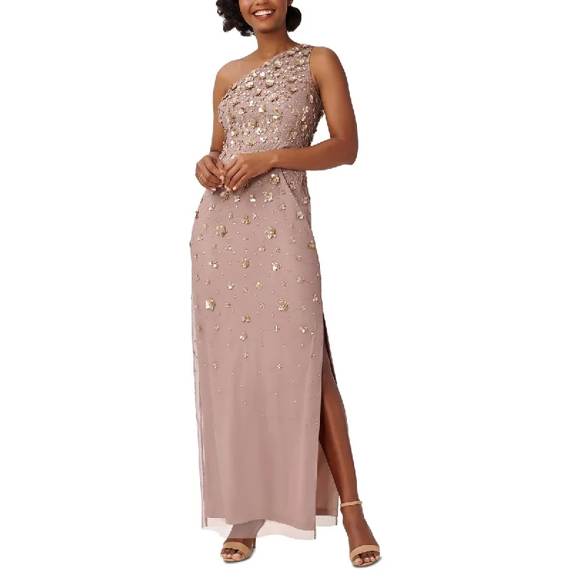 Adrianna Papell Womens Mesh Embellished Evening Dress