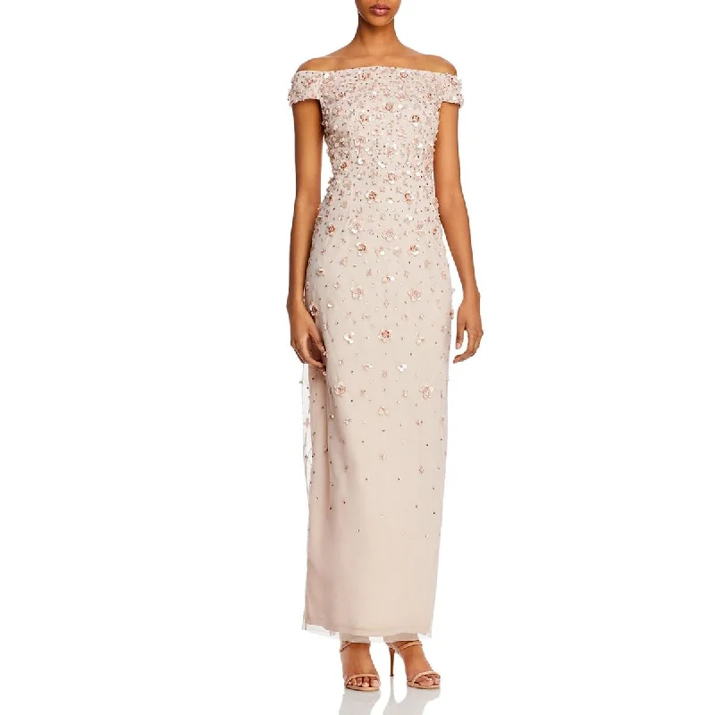 Adrianna Papell Womens Mesh Evening Dress Chiffon Maxi Beach