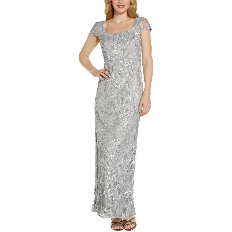 Adrianna Papell Womens Mesh Sequined Evening Dress Tunics Winter warm