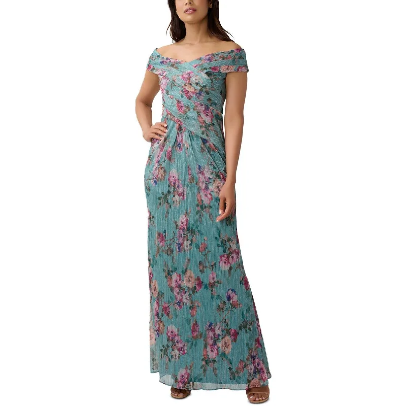 Adrianna Papell Womens Metallic Pleated Evening Dress Tunics Denim casual