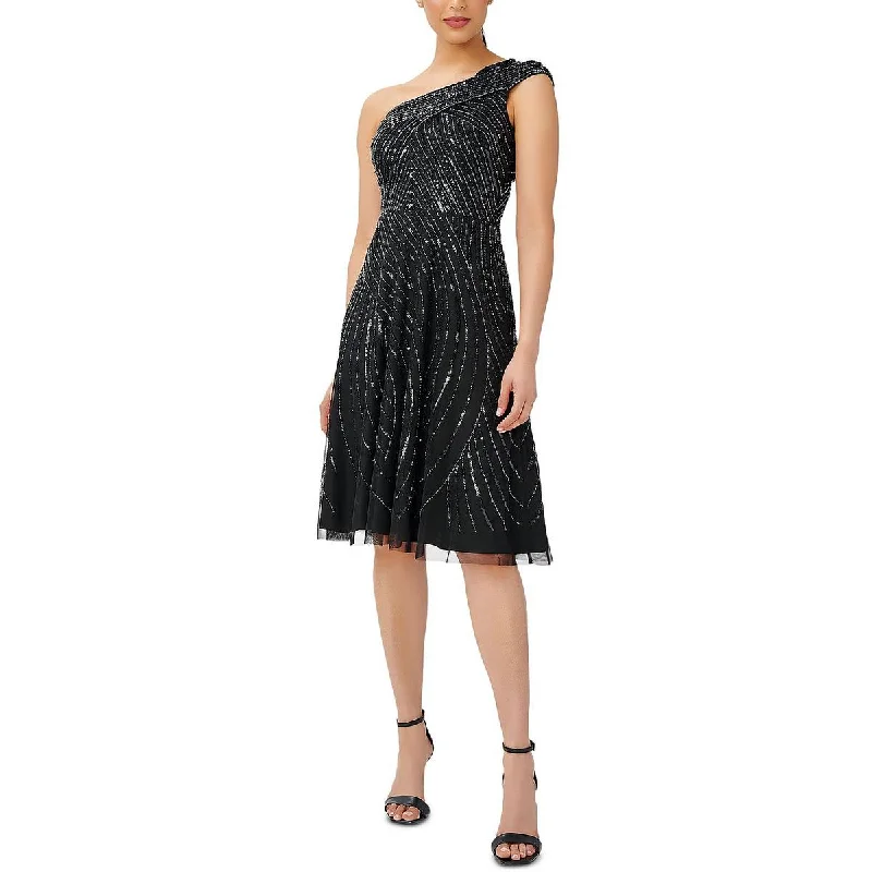 Adrianna Papell Womens One Shoulder Embellished Cocktail and Party Dress