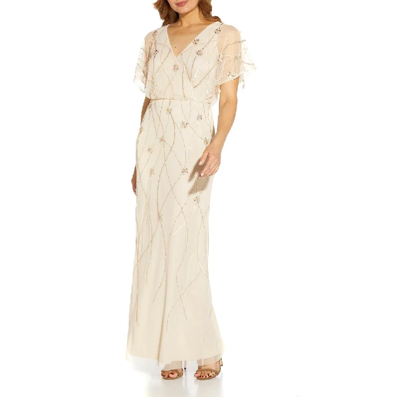 Adrianna Papell Womens Petites Embellished Wedding Evening Dress sweetheart Neckline Romantic