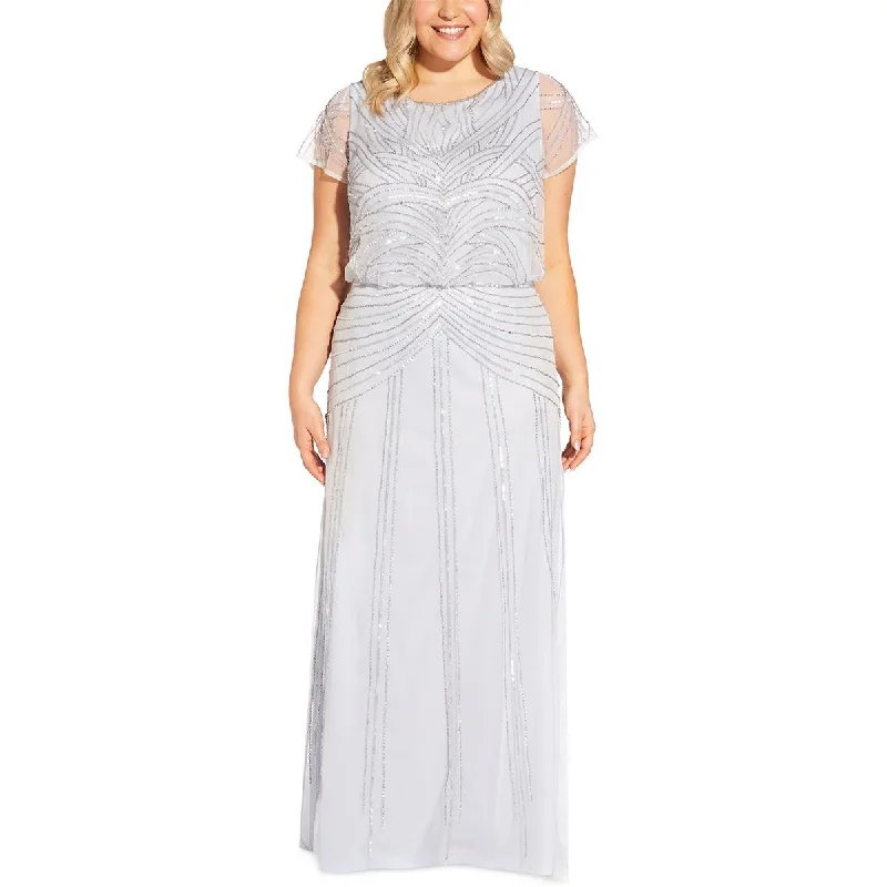 Adrianna Papell Womens Plus Sheer Beaded Evening Dress Tunics Trendy modern