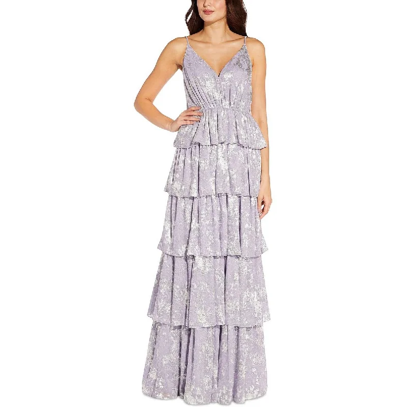 Aidan by Aidan Mattox Womens Metallic Tiered Evening Dress A-Line Day Work