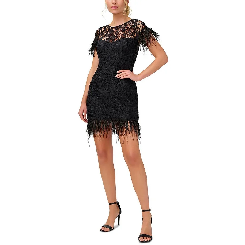 Aidan by Aidan Mattox Womens Ostrich Feather Lace Cocktail and Party Dress