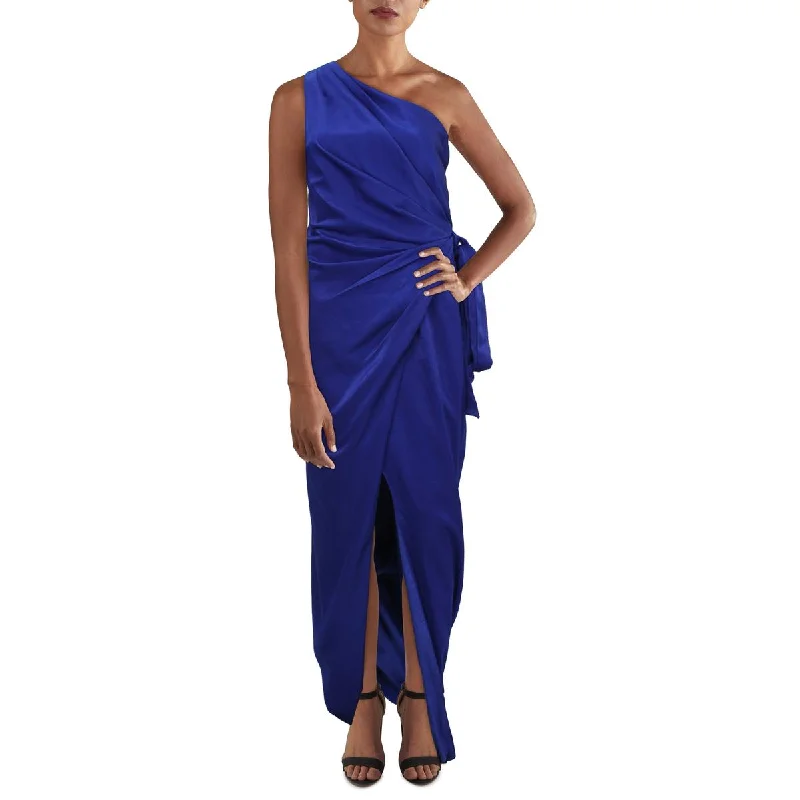 Aidan by Aidan Mattox Womens Satin One Shoulder Evening Dress Crew Neckline Sporty