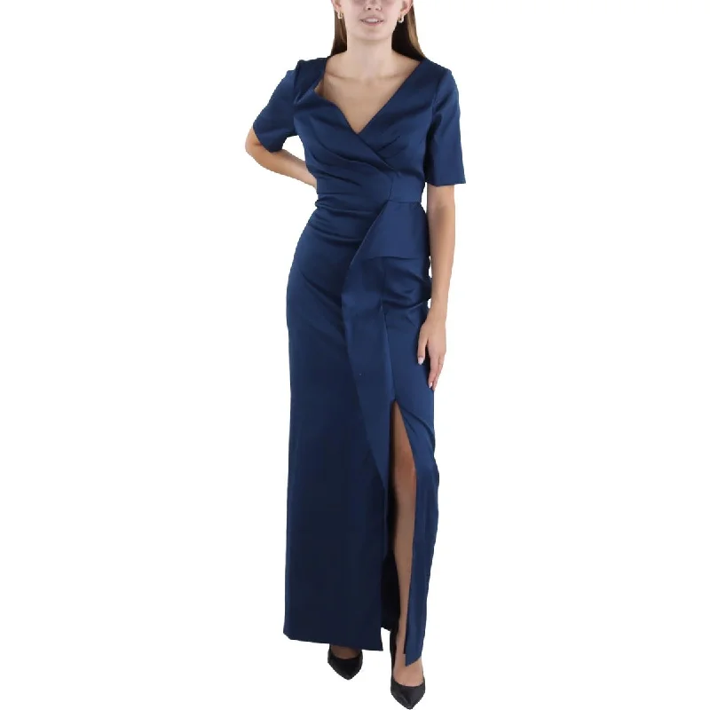 Aidan Mattox Womens Surplice Maxi Evening Dress Pleated Skirt Elegant