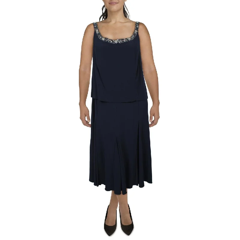 Alex Evenings Womens Plus Matte Jersey Embellished Evening Dress Pencil Length Work