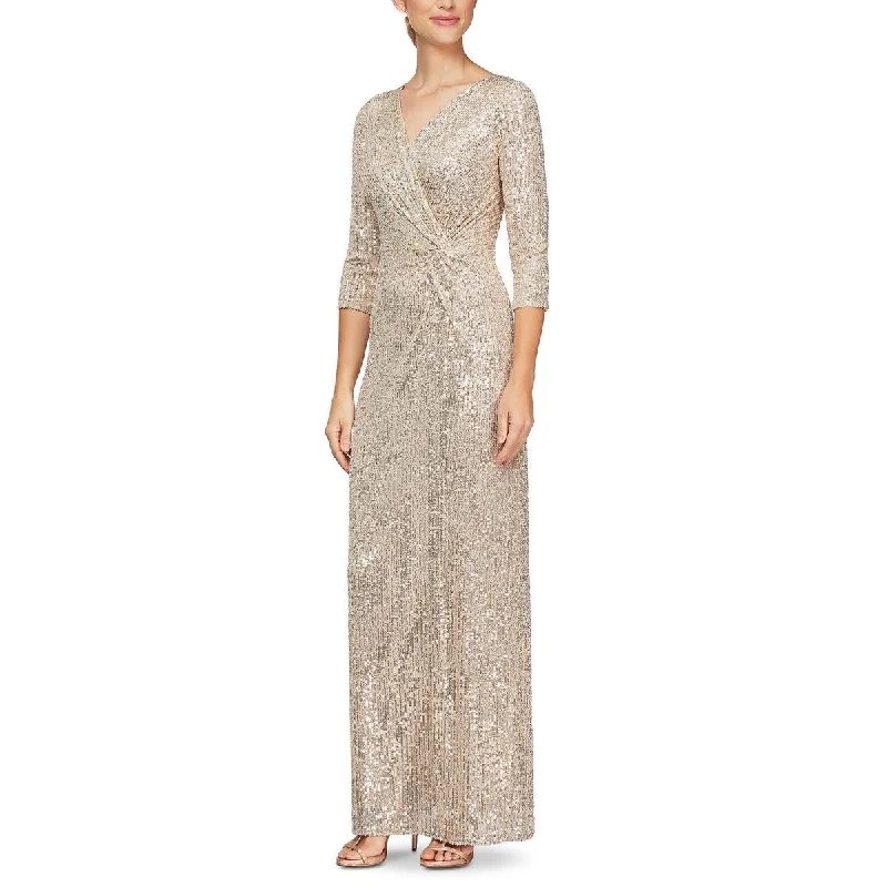 Alex Evenings Womens Sequined Full Length Evening Dress Tunics Wedding white