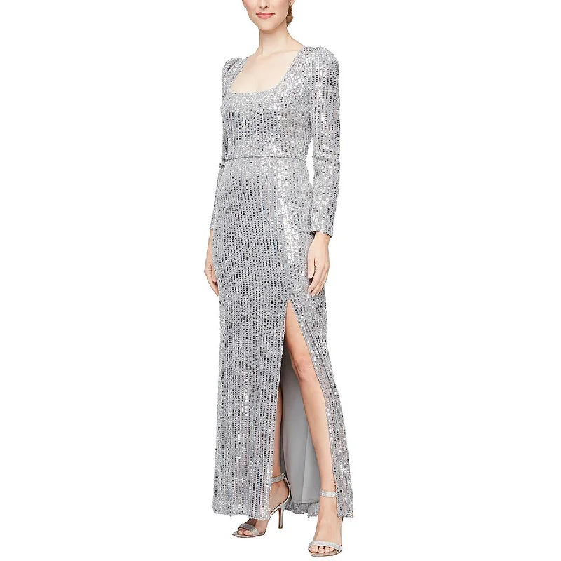 Alex Evenings Womens Sequined Maxi Evening Dress