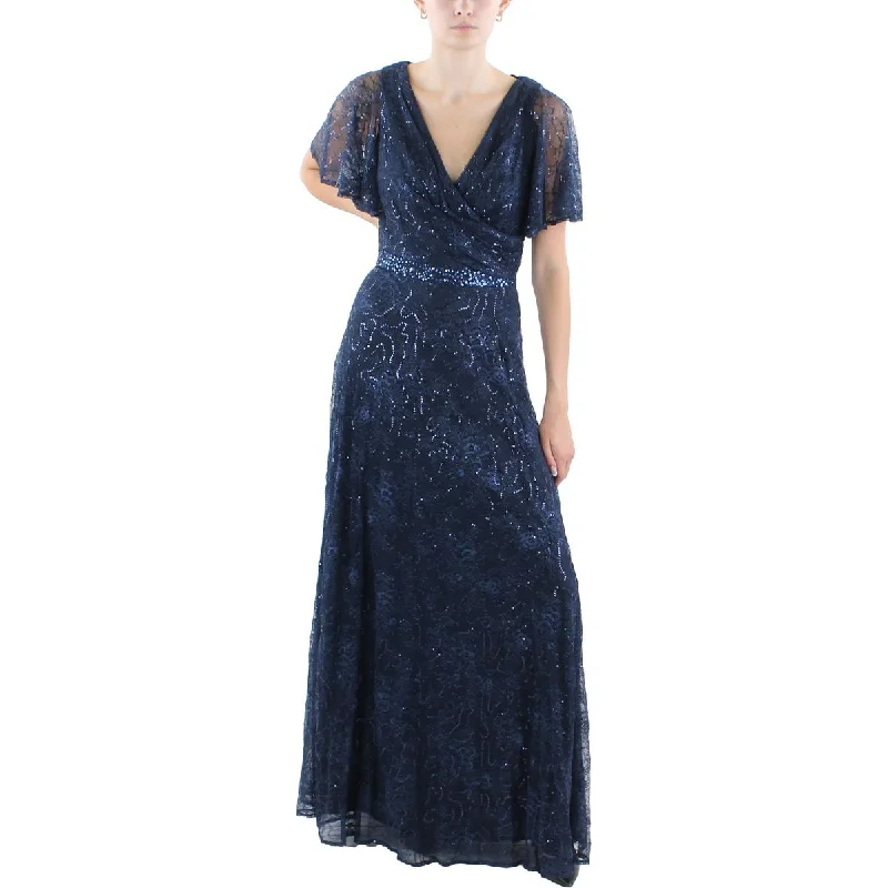 B&A by Betsy and Adam Womens Sequined Lace Evening Dress A-Line Day Work