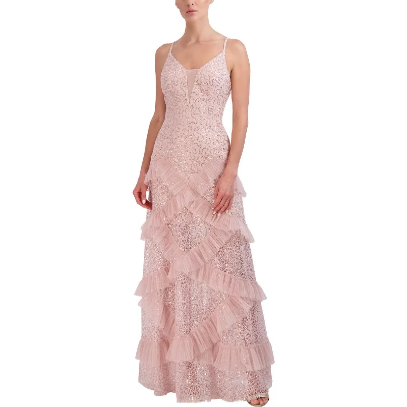 BCBGMAXAZRIA Womens Lace Sequined Evening Dress