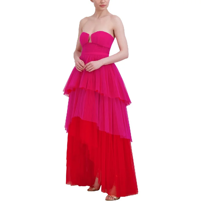 BCBGMAXAZRIA Womens Tulle Long Evening Dress