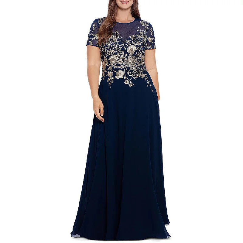 Betsy & Adam Womens Plus Mesh Embroidered Evening Dress Tunics Lace romantic