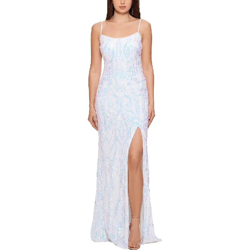 Betsy & Adam Womens Iridescent Sequined Evening Dress Tunics Mesh breathable