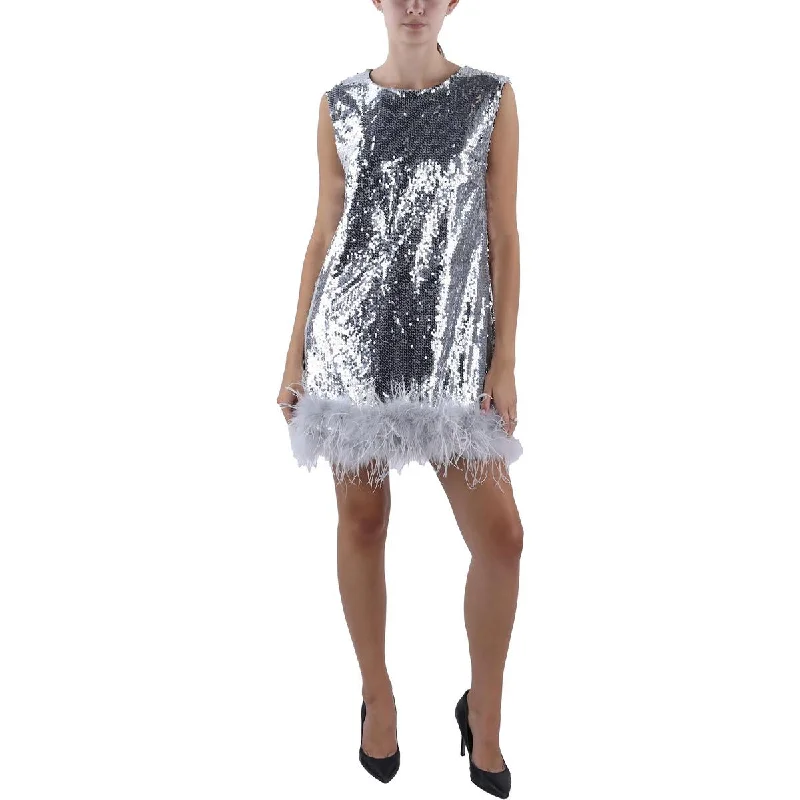 Beulah Womens Feather Trim Mini Cocktail And Party Dress Tunics Luxurious high-end