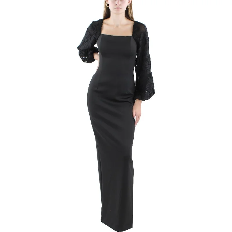 Black Halo Womens Full Length Burnout Sleeve Evening Dress