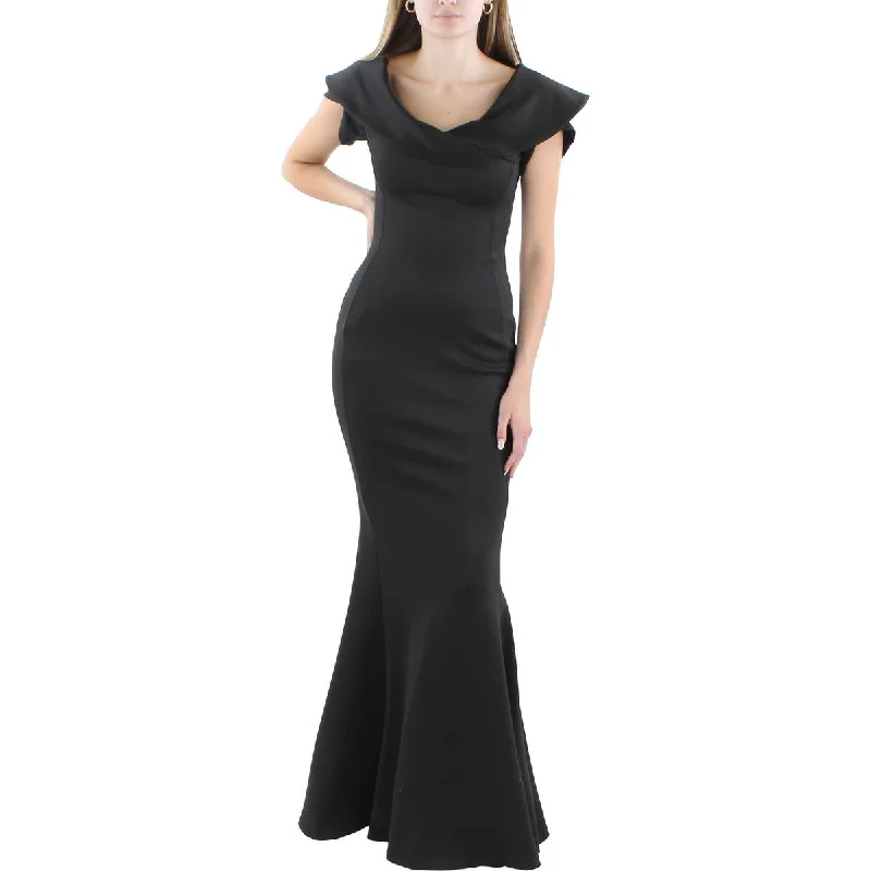 Black Halo Womens Full Length Cap Sleeve Evening Dress