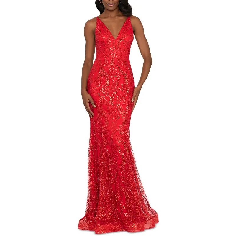 Blondie Nites Womens Juniors Sequined Glitter Evening Dress