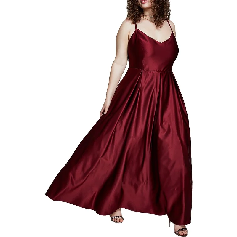 Blondie Nites Womens Plus Satin Pleated Evening Dress Peplum Ruffle Cocktail