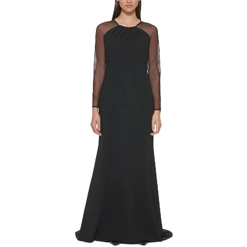 Calvin Klein Womens Crepe Mesh Sleeves Evening Dress Tunics Fashionable trendy