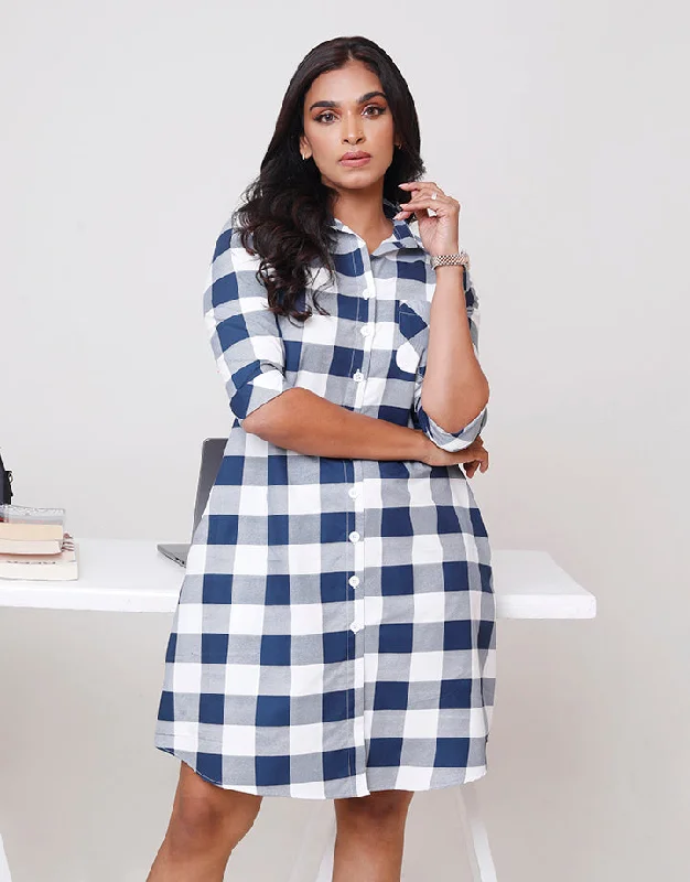 Checked Button Down Dress in Pocket