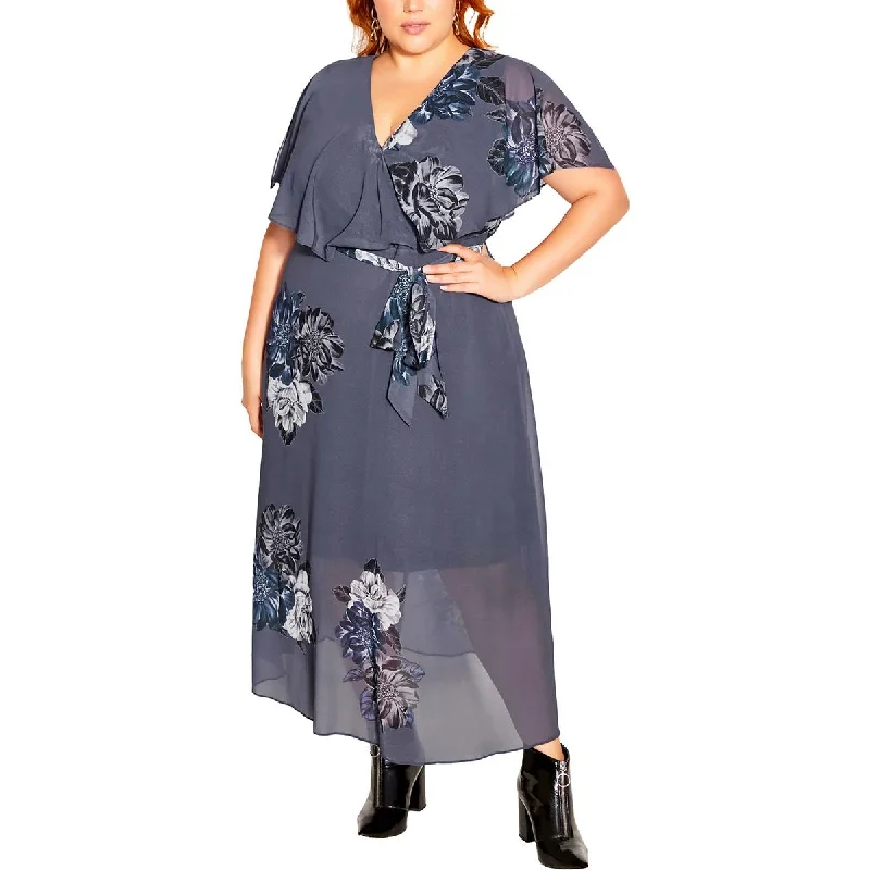 City Chic Womens Faux Wrap Floral Evening Dress Tunics Canvas sturdy