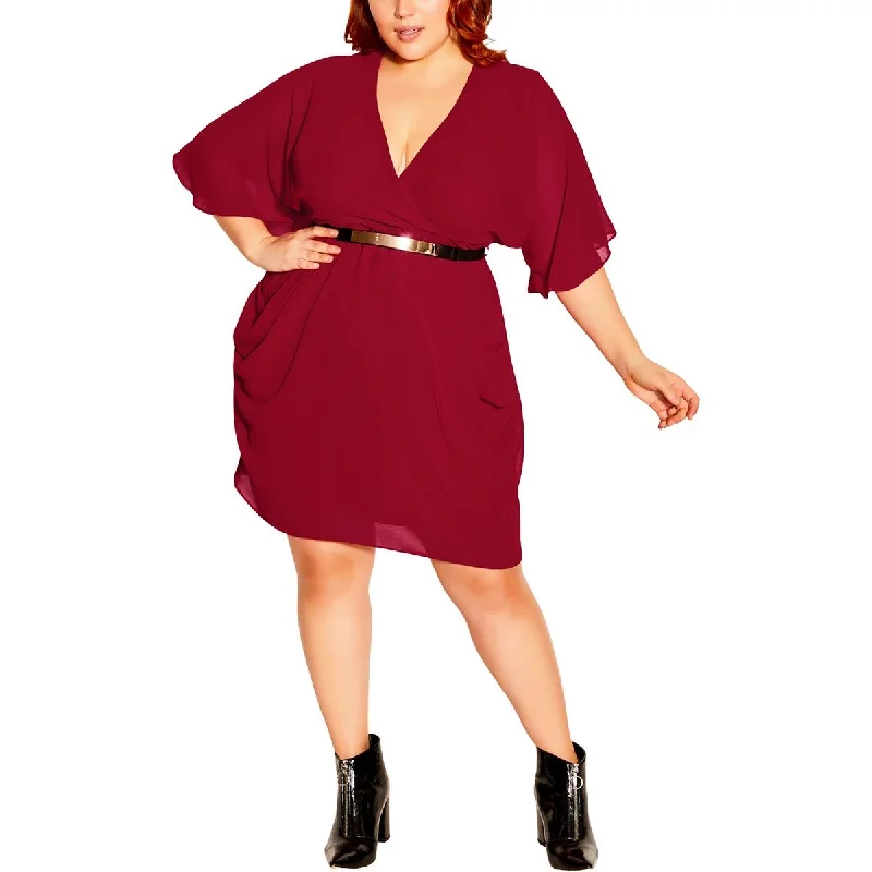 City Chic Womens Pleated Chiffon Cocktail And Party Dress Tunics Stylish elegant