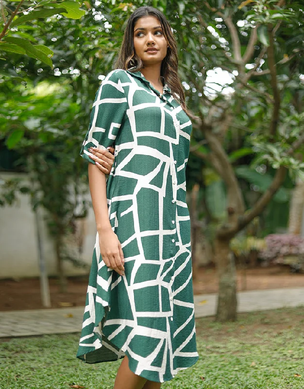 Collared Dress with Fold-Up Sleeves