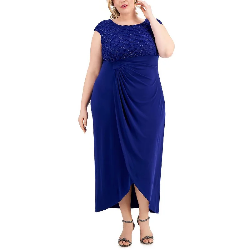 Connected Apparel Womens Plus Knit Glitter Evening Dress