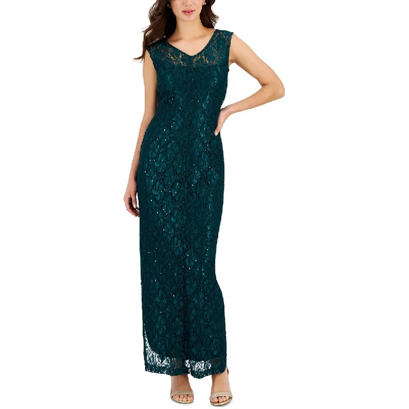 Connected Apparel Womens Lace Cap Sleeves Evening Dress