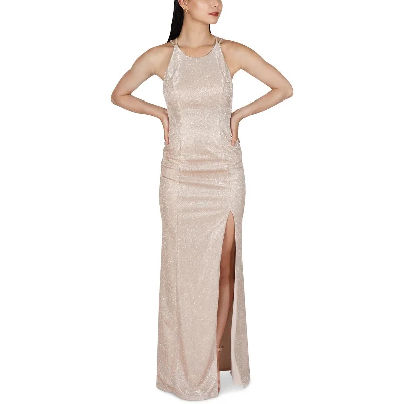 Dear Moon Womens Juniors Metallic Strappy Back Evening Dress Tunics Recommended stylist