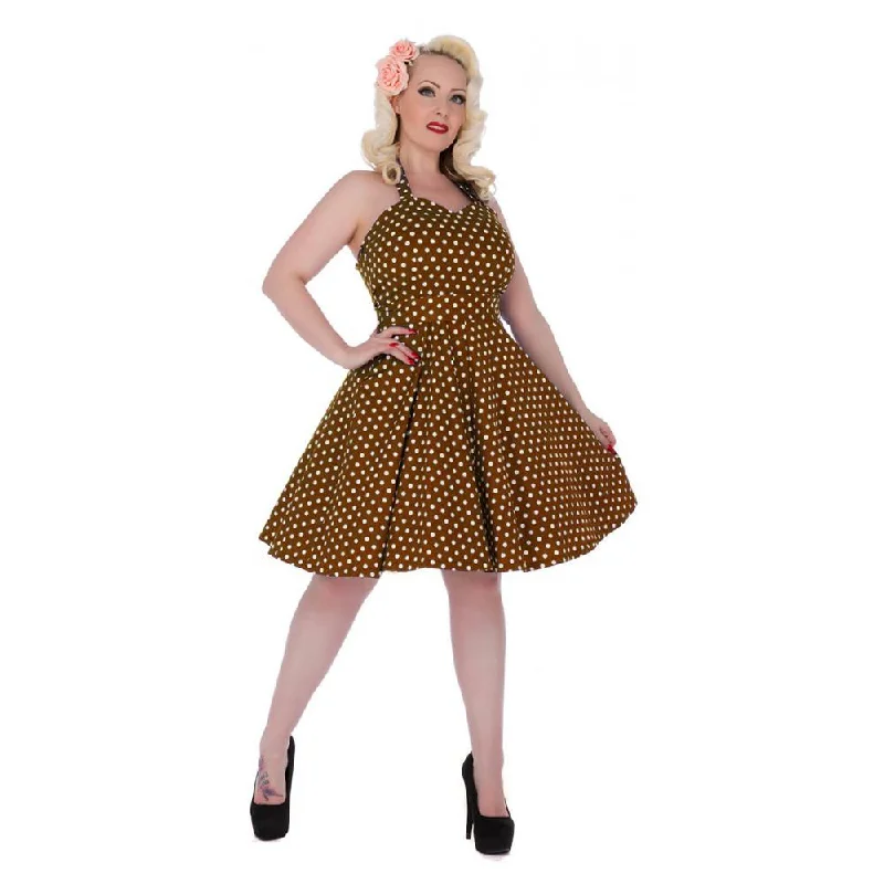 DOLLY & DOTTY | BROWN POLKA PENNY HALTER DRESS