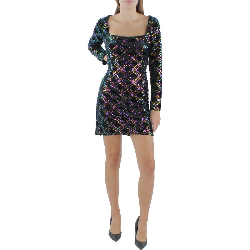 Donna Morgan Womens Velvet Mini Cocktail And Party Dress Halter Neckline Beach