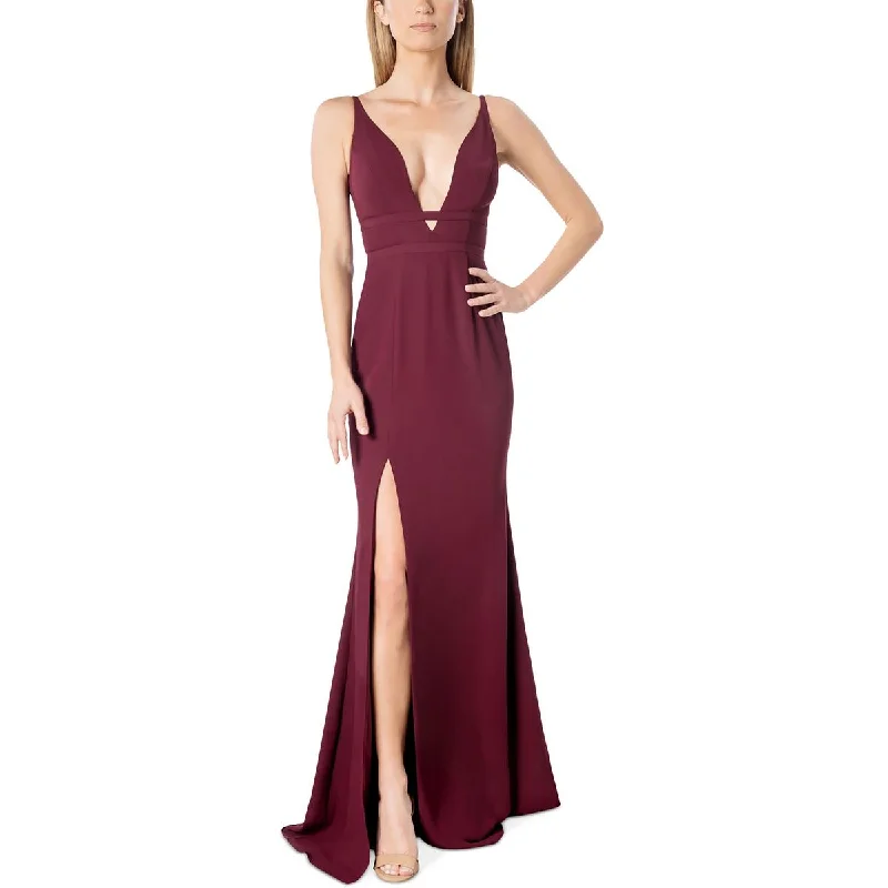 Dress The Population Womens Plunging Long Evening Dress Crew Neckline Sporty