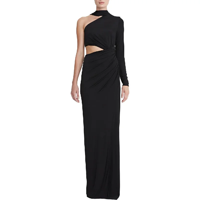 Halston Womens Joanna One Shoulder Cut-Out Evening Dress Crew Neckline Casual