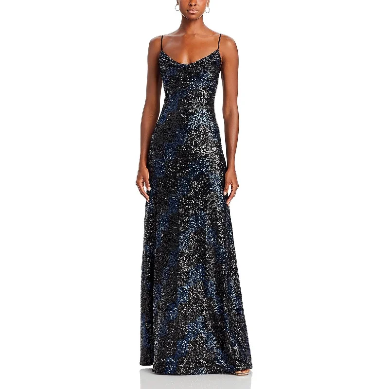 Halston Womens Long Sequined Evening Dress Tunics Modern contemporary