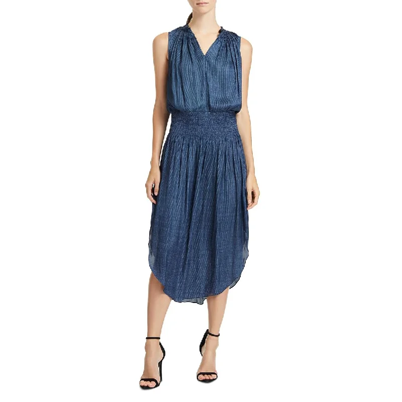 Halston Womens Smocked Striped Party Dress Tunics Handmade artisanal