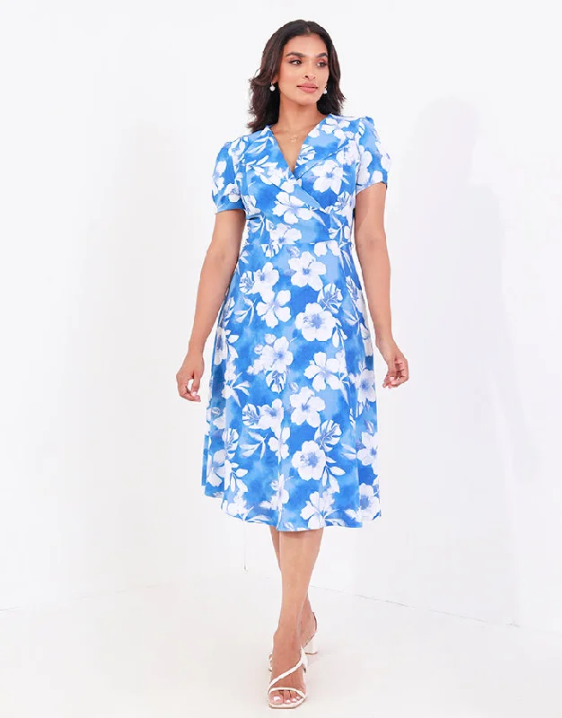 Hibiscus Print Lapel Collar Dress