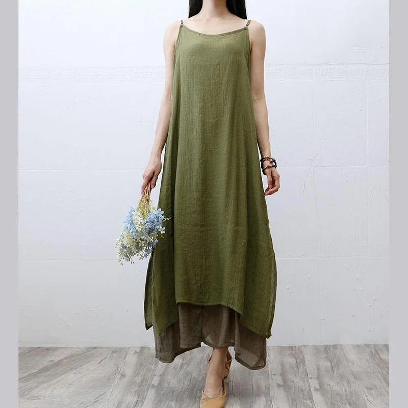 Italian false two pieces cotton clothes Women Tunic Tops army green Plus Size Dresses summer