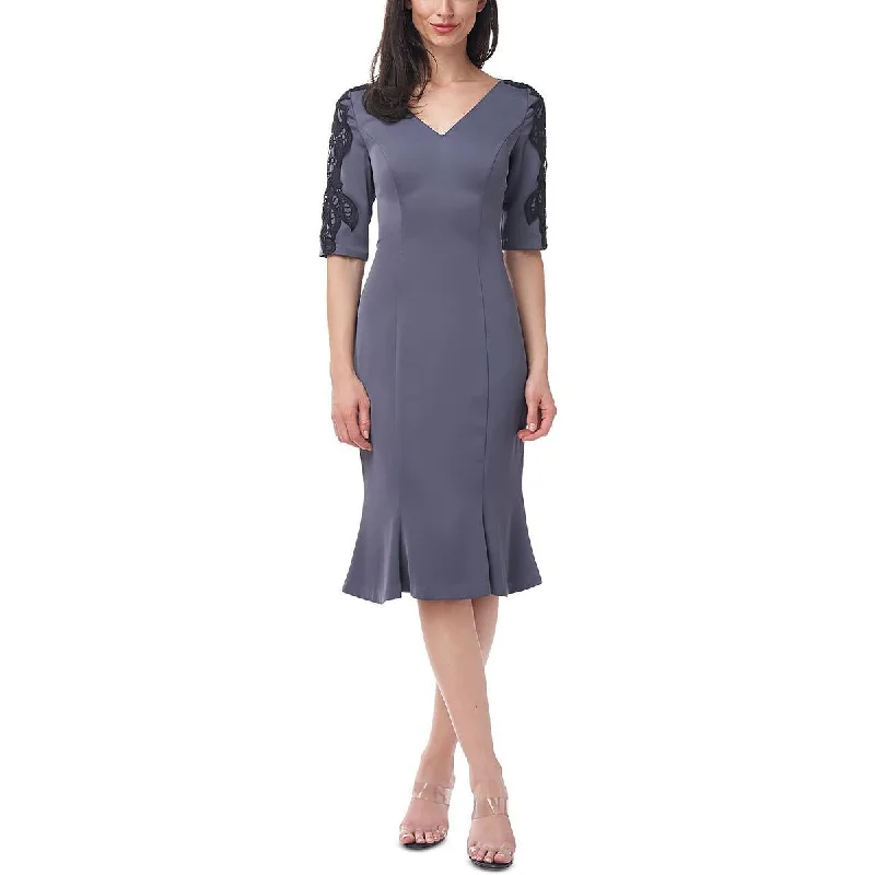JS Collections Womens V-Neck Lace Trim Cocktail and Party Dress Off-the-shoulder Chic Trendy